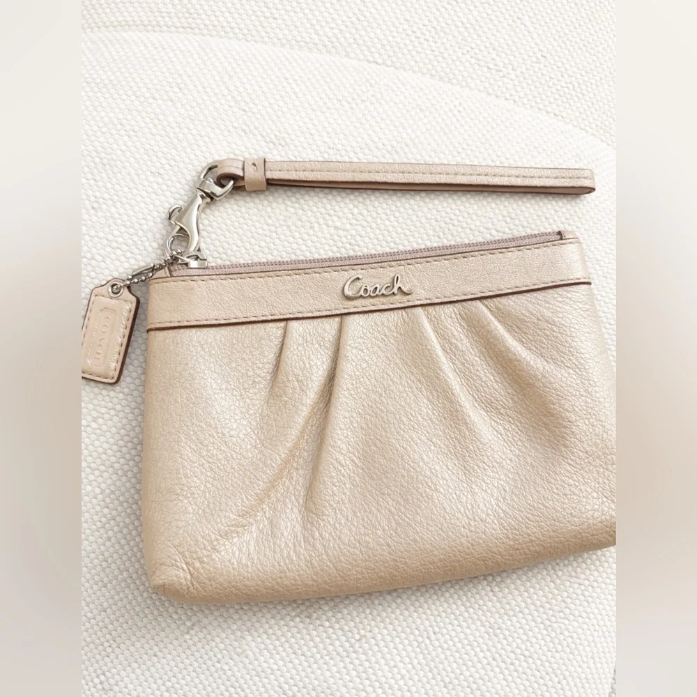 Coach Metallic Beige Leather Y2K Wristlet/Clutch- Small